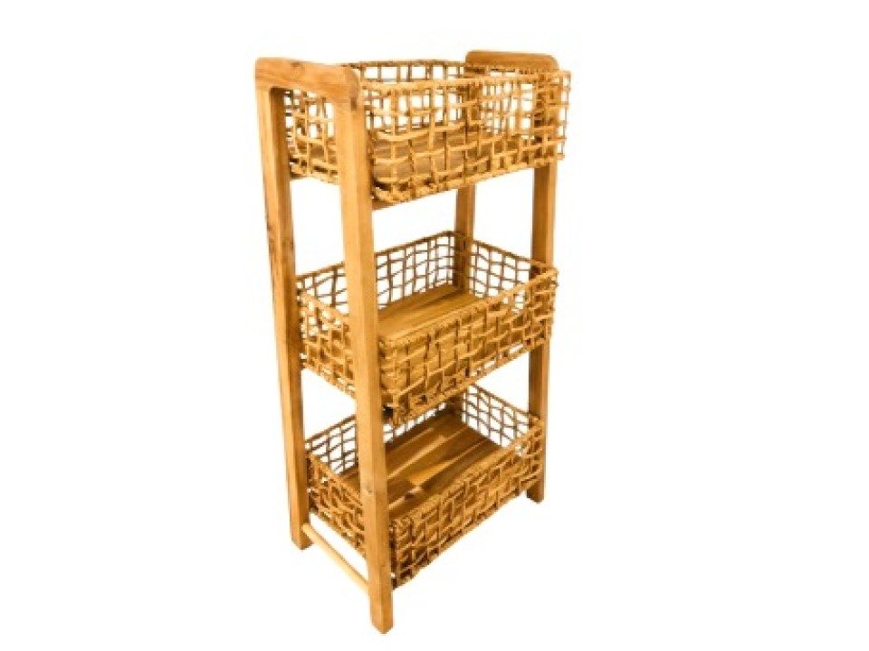 Top-tier Artisanal Water Hyacinth 3-Tier Organizer with Wood Base